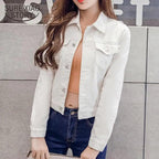 New Stunning Long Sleeve Winter Slim White Black Jeans Top For Women Solid Denim Jacket Women Short Overcoat For Ladies Stevvex