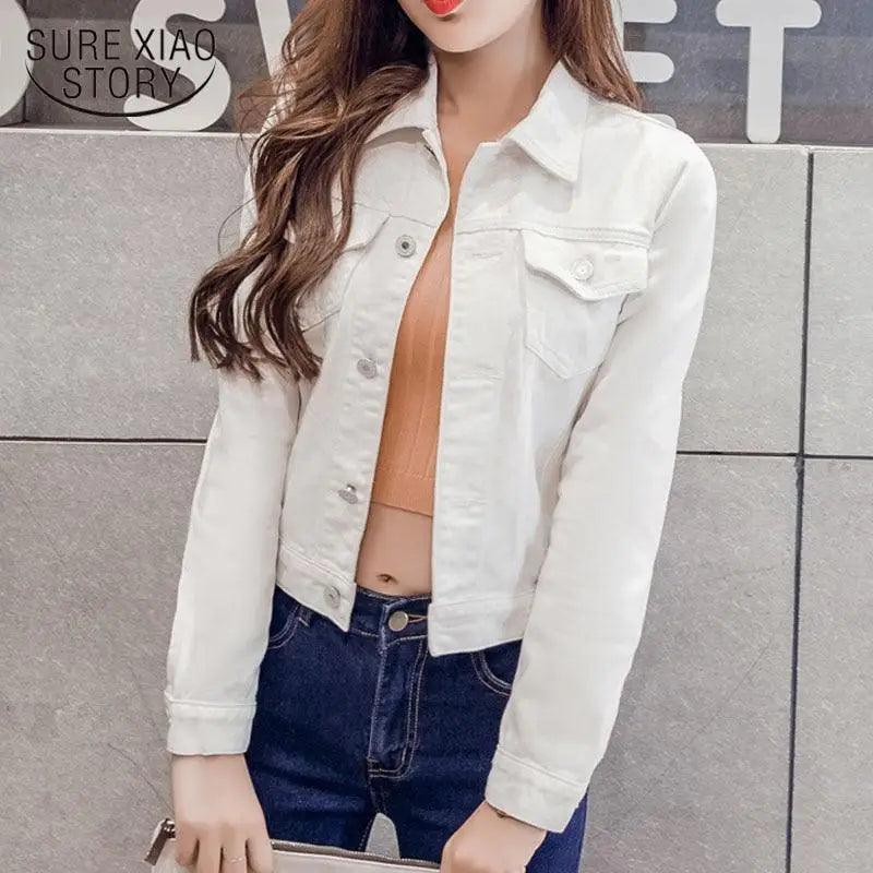 New Stunning Long Sleeve Winter Slim White Black Jeans Top For Women Solid Denim Jacket Women Short Overcoat For Ladies Stevvex