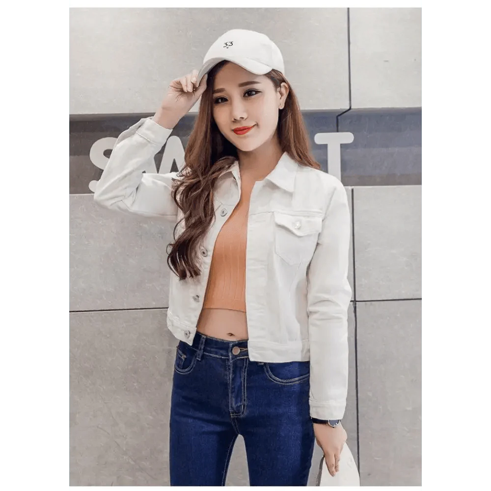 New Stunning Long Sleeve Winter Slim White Black Jeans Top For Women Solid Denim Jacket Women Short Overcoat For Ladies Stevvex
