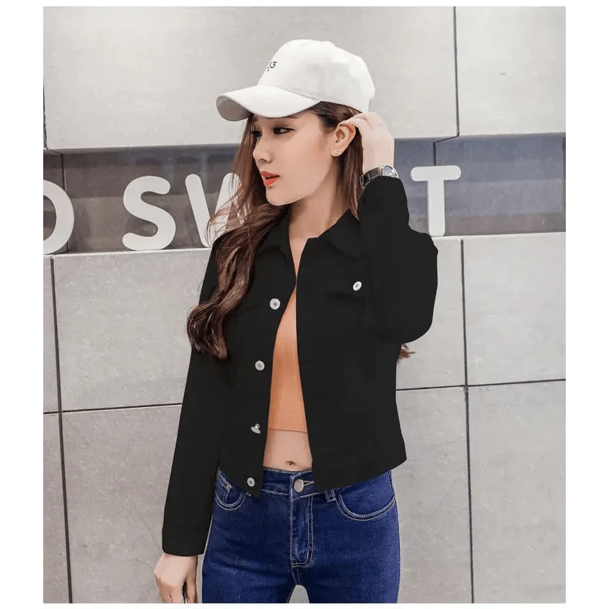 New Stunning Long Sleeve Winter Slim White Black Jeans Top For Women Solid Denim Jacket Women Short Overcoat For Ladies Stevvex