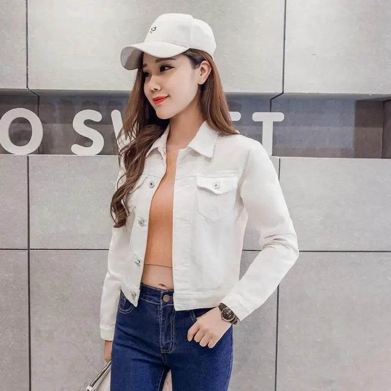 New Stunning Long Sleeve Winter Slim White Black Jeans Top For Women Solid Denim Jacket Women Short Overcoat For Ladies Stevvex