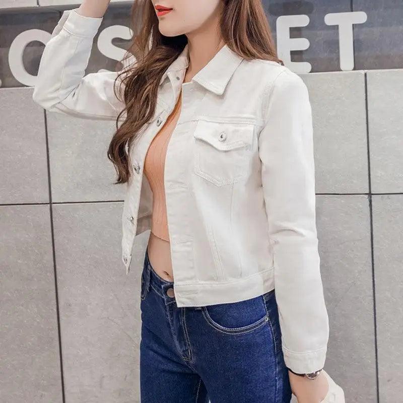 New Stunning Long Sleeve Winter Slim White Black Jeans Top For Women Solid Denim Jacket Women Short Overcoat For Ladies Stevvex