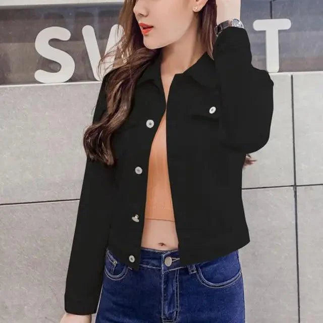 New Stunning Long Sleeve Winter Slim White Black Jeans Top For Women Solid Denim Jacket Women Short Overcoat For Ladies Stevvex