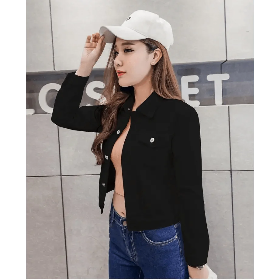 New Stunning Long Sleeve Winter Slim White Black Jeans Top For Women Solid Denim Jacket Women Short Overcoat For Ladies Stevvex