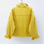 New Stunning Women's Plus Size Denim Jacket Spring Autumn Short Coat Pink Jean Jackets Casual Tops Purple Yellow White Loose Outerwear Stevvex