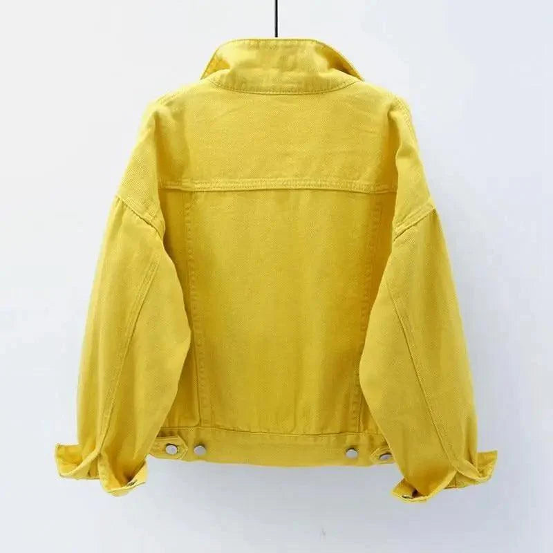 New Stunning Women's Plus Size Denim Jacket Spring Autumn Short Coat Pink Jean Jackets Casual Tops Purple Yellow White Loose Outerwear Stevvex