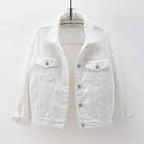 New Stunning Women's Plus Size Denim Jacket Spring Autumn Short Coat Pink Jean Jackets Casual Tops Purple Yellow White Loose Outerwear Stevvex
