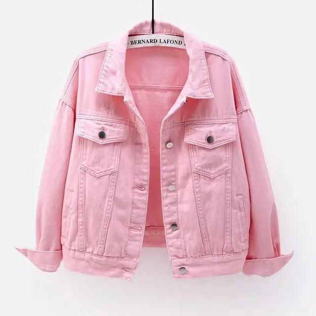 New Stunning Women's Plus Size Denim Jacket Spring Autumn Short Coat Pink Jean Jackets Casual Tops Purple Yellow White Loose Outerwear Stevvex