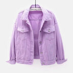 New Stunning Women's Plus Size Denim Jacket Spring Autumn Short Coat Pink Jean Jackets Casual Tops Purple Yellow White Loose Outerwear Stevvex