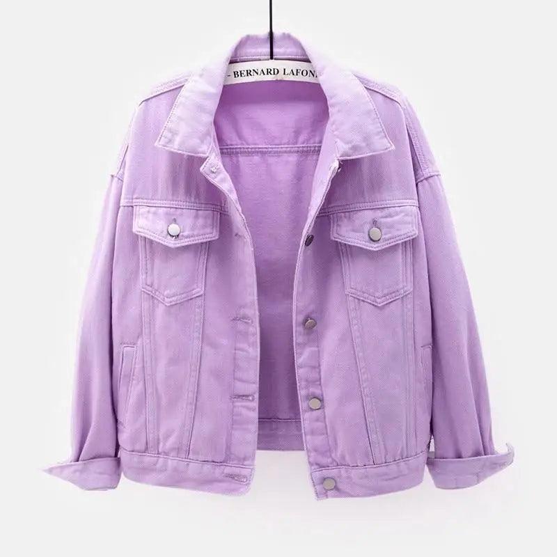 New Stunning Women's Plus Size Denim Jacket Spring Autumn Short Coat Pink Jean Jackets Casual Tops Purple Yellow White Loose Outerwear Stevvex