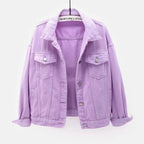 New Stunning Women's Plus Size Denim Jacket Spring Autumn Short Coat Pink Jean Jackets Casual Tops Purple Yellow White Loose Outerwear Stevvex