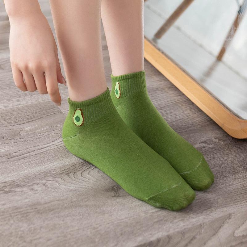 Solid Color Avocado Printed Socks Casual Joker Cotton Short Socks Ladies Fruit Print Concise College Style Breathable Cotton Short Socks For Men And Women