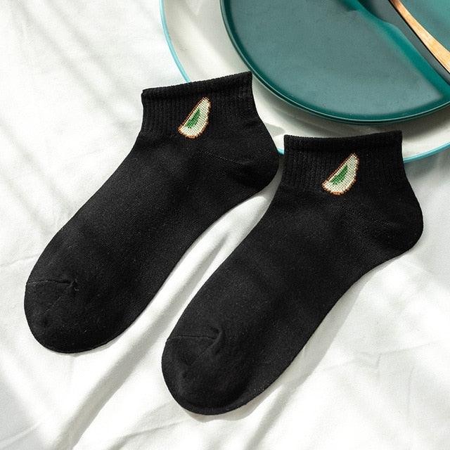 Solid Color Avocado Printed Socks Casual Joker Cotton Short Socks Ladies Fruit Print Concise College Style Breathable Cotton Short Socks For Men And Women