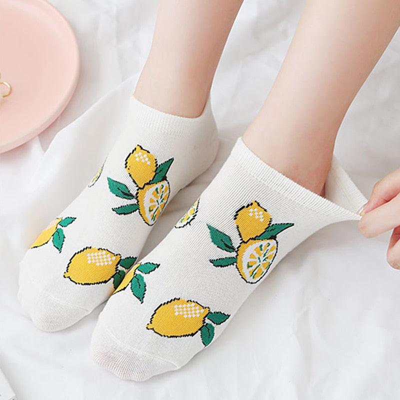 Solid Color Avocado Printed Socks Casual Joker Cotton Short Socks Ladies Fruit Print Concise College Style Breathable Cotton Short Socks For Men And Women