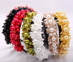 Flower Pearl Headbands Crystal Beads Embellishment Wide Hairbands Women Wedding Party Crown Tiara Gorgeous Hair Accessories For Women
