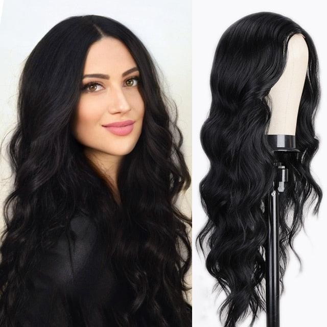 Long Body Wave Black Wig Synthetic Wigs for Black Women Middle Part Brown Red Pink Purple Cosplay Hair Wigs For Black Women Cosplay Wigs For Women Stevvex
