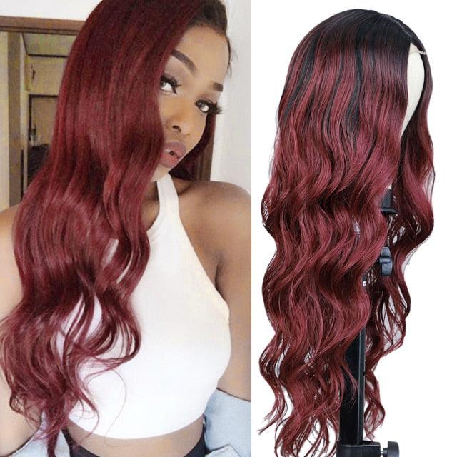 Long Body Wave Black Wig Synthetic Wigs for Black Women Middle Part Brown Red Pink Purple Cosplay Hair Wigs For Black Women Cosplay Wigs For Women Stevvex