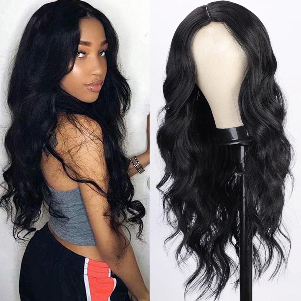 Long Body Wave Black Wig Synthetic Wigs for Black Women Middle Part Brown Red Pink Purple Cosplay Hair Wigs For Black Women Cosplay Wigs For Women Stevvex