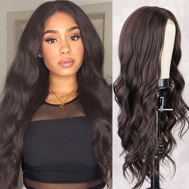 Long Body Wave Black Wig Synthetic Wigs for Black Women Middle Part Brown Red Pink Purple Cosplay Hair Wigs For Black Women Cosplay Wigs For Women Stevvex