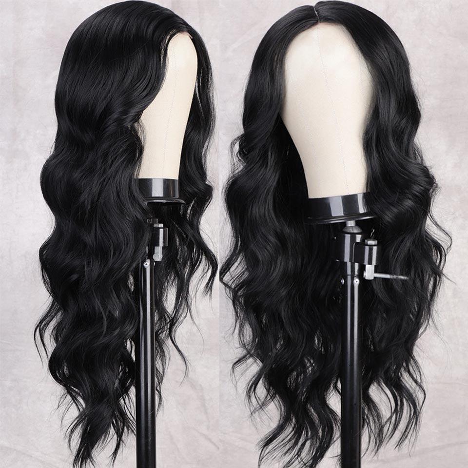 Long Body Wave Black Wig Synthetic Wigs for Black Women Middle Part Brown Red Pink Purple Cosplay Hair Wigs For Black Women Cosplay Wigs For Women Stevvex