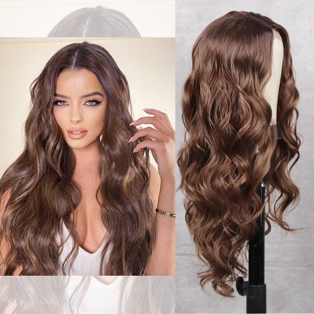 Long Body Wave Black Wig Synthetic Wigs for Black Women Middle Part Brown Red Pink Purple Cosplay Hair Wigs For Black Women Cosplay Wigs For Women Stevvex