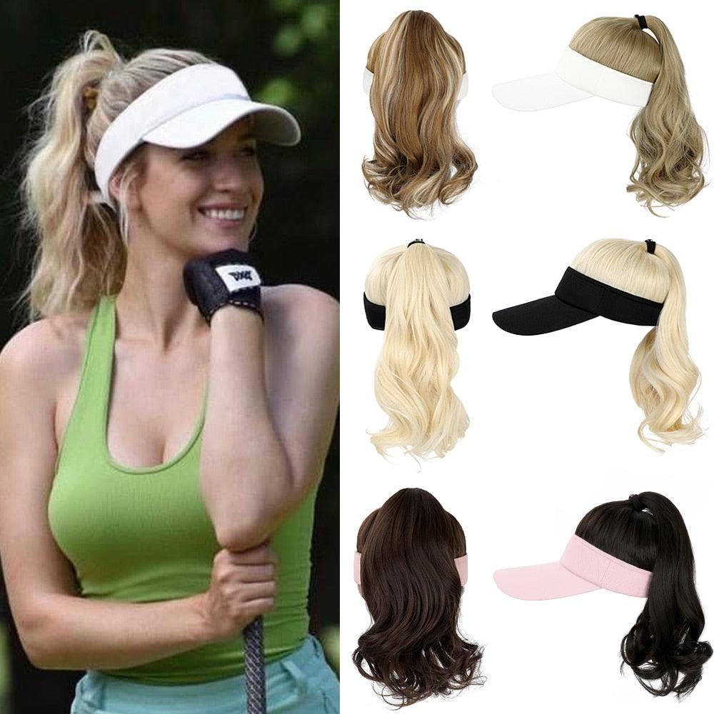 Ponytail Extension Cap hair Synthetic Wig Curly Wavy Wigs with Visor Hat hair Wigs for Women Hat Baseball Wigs For Black Women Cosplay Wigs For Women Stevvex