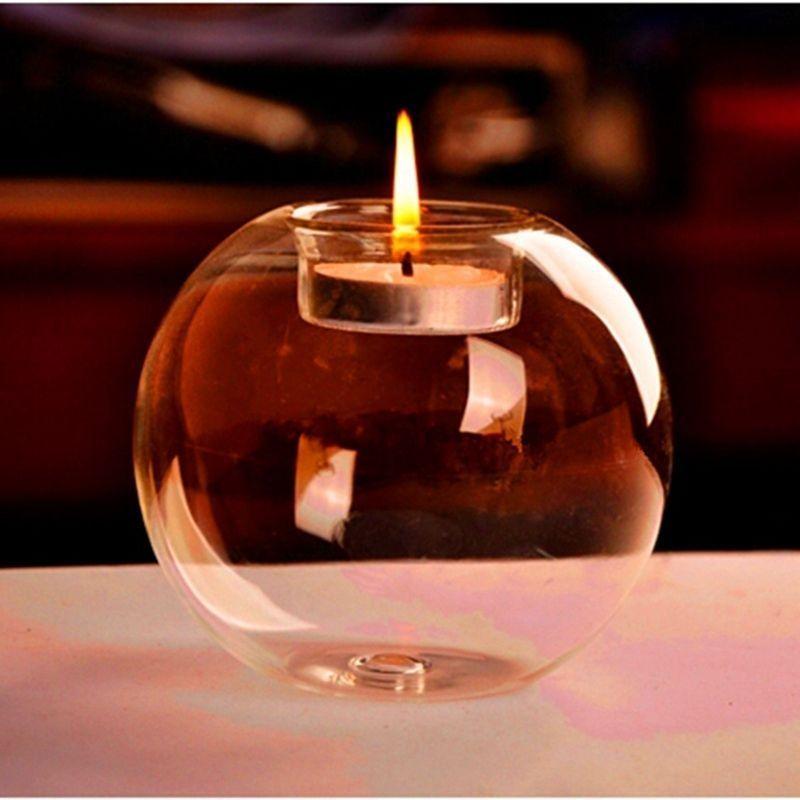 Round Hollow Glass Candle  Tea light Holder Candlestick Home Decorations for Dinner Table Wedding Candle Holder Wedding Candlestick Fine Transparent Crystal Glass Candlestick Dining Home Decor Stevvex