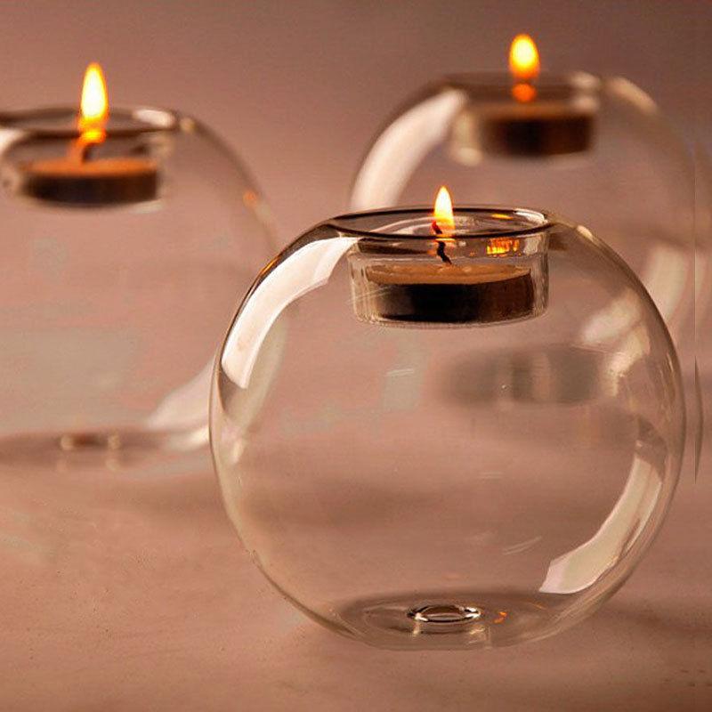 Round Hollow Glass Candle  Tea light Holder Candlestick Home Decorations for Dinner Table Wedding Candle Holder Wedding Candlestick Fine Transparent Crystal Glass Candlestick Dining Home Decor Stevvex