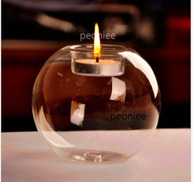 Round Hollow Glass Candle  Tea light Holder Candlestick Home Decorations for Dinner Table Wedding Candle Holder Wedding Candlestick Fine Transparent Crystal Glass Candlestick Dining Home Decor Stevvex
