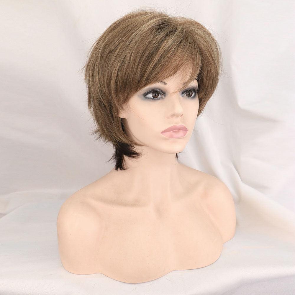 New Style Women Synthetic Mixed Blonde Brown Short Wigs Natural Hair Wigs Heat Resistant Hair Wig for Women Bob Wigs For Black Women Gifts For Black Women Stevvex