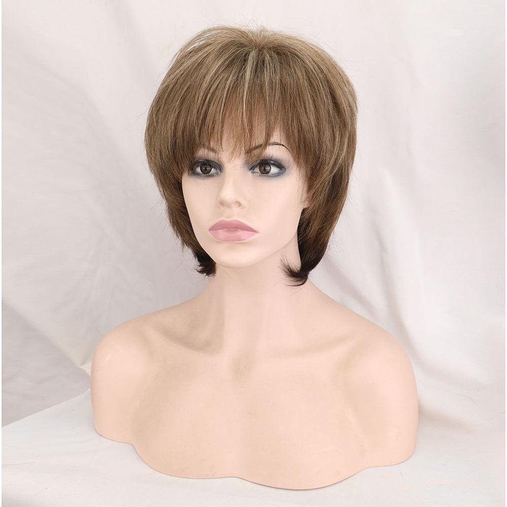 New Style Women Synthetic Mixed Blonde Brown Short Wigs Natural Hair Wigs Heat Resistant Hair Wig for Women Bob Wigs For Black Women Gifts For Black Women Stevvex