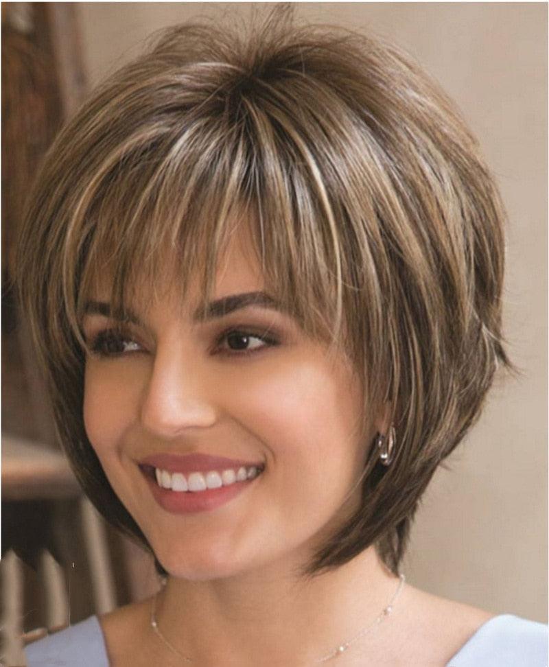 New Style Women Synthetic Mixed Blonde Brown Short Wigs Natural Hair Wigs Heat Resistant Hair Wig for Women Bob Wigs For Black Women Gifts For Black Women Stevvex