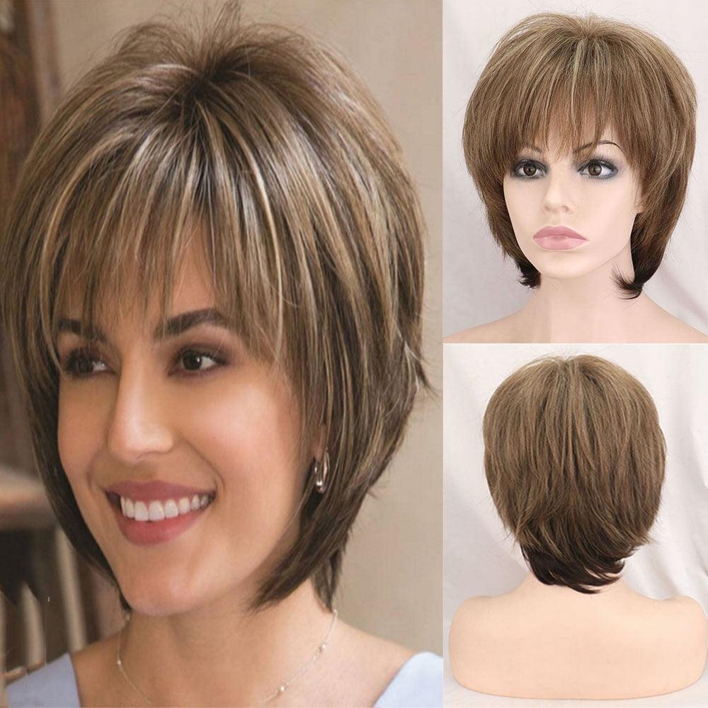 New Style Women Synthetic Mixed Blonde Brown Short Wigs Natural Hair Wigs Heat Resistant Hair Wig for Women Bob Wigs For Black Women Gifts For Black Women Stevvex