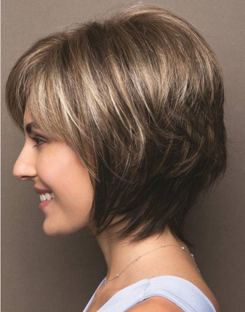 New Style Women Synthetic Mixed Blonde Brown Short Wigs Natural Hair Wigs Heat Resistant Hair Wig for Women Bob Wigs For Black Women Gifts For Black Women Stevvex