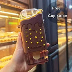 New Summer Cute Donut Ice Cream Water Bottle With Straw Creative Square Watermelon Cup Portable Leakproof Bottle Stevvex