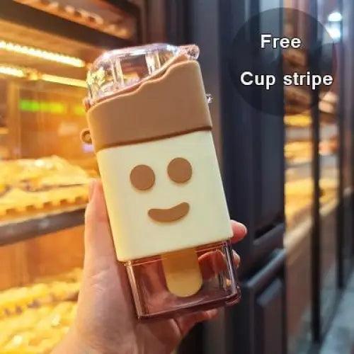 New Summer Cute Donut Ice Cream Water Bottle With Straw Creative Square Watermelon Cup Portable Leakproof Bottle Stevvex