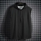 New Summer Men's Muscle Hoodie Vest Sleeveless Bodybuilding Gym Workout Fitness Shirt Summer Men's Running Vest Compression Tights Gym Tank Tops Quick Dry Sleeveless Sports Shirt Men Fitness Tanks Stevvex