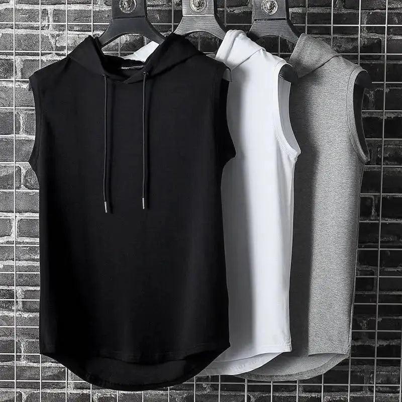 New Summer Men's Muscle Hoodie Vest Sleeveless Bodybuilding Gym Workout Fitness Shirt Summer Men's Running Vest Compression Tights Gym Tank Tops Quick Dry Sleeveless Sports Shirt Men Fitness Tanks Stevvex