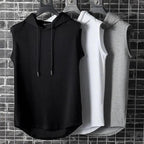 New Summer Men's Muscle Hoodie Vest Sleeveless Bodybuilding Gym Workout Fitness Shirt Summer Men's Running Vest Compression Tights Gym Tank Tops Quick Dry Sleeveless Sports Shirt Men Fitness Tanks Stevvex