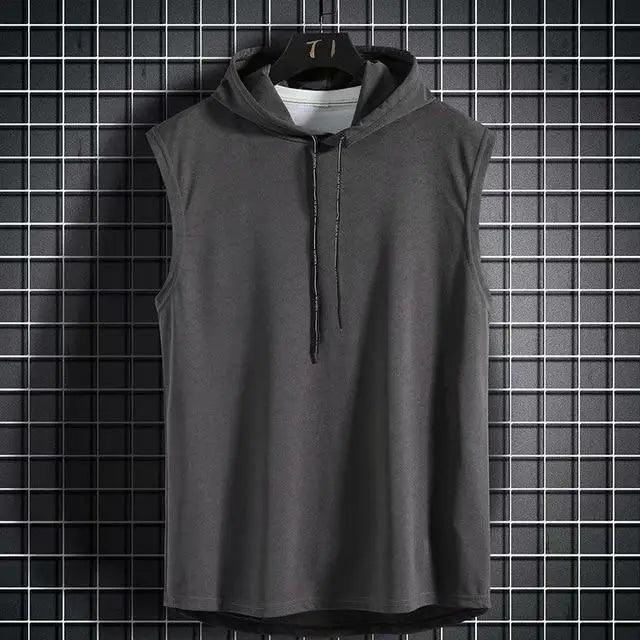 New Summer Men's Muscle Hoodie Vest Sleeveless Bodybuilding Gym Workout Fitness Shirt Summer Men's Running Vest Compression Tights Gym Tank Tops Quick Dry Sleeveless Sports Shirt Men Fitness Tanks Stevvex