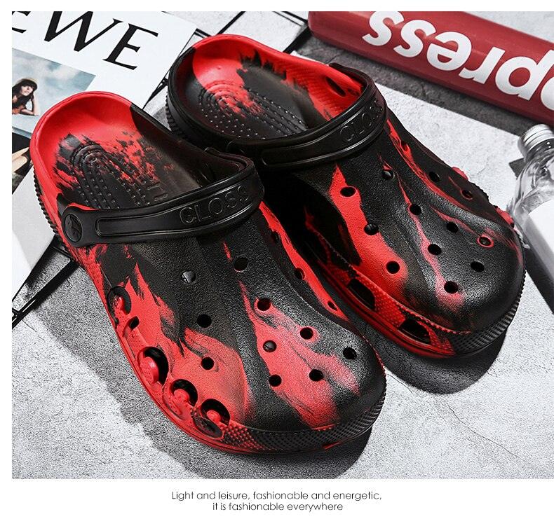 New Summer Shoes For Men Blue Clogs Painted Garden Shoes Breathable Beach Flat Sandals Garden Clogs Classic Mules Anti-Skid Rubber Sole Slip On Summer Clogs Stevvex
