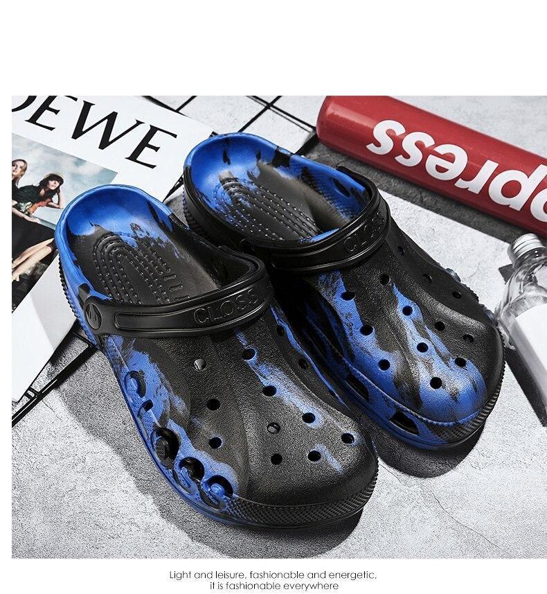 New Summer Shoes For Men Blue Clogs Painted Garden Shoes Breathable Beach Flat Sandals Garden Clogs Classic Mules Anti-Skid Rubber Sole Slip On Summer Clogs Stevvex