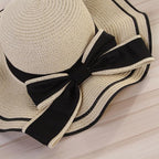 New Summer Women's Beach Hat Wide Side Female  Summer Women's Beach Hat Female Unique Luxury Bowknot Design Sun Hat Casual Hat Lady Classic Flat Straw Hat Women Fedora Hat Ideal Gift 54-58cm Stevvex