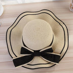 New Summer Women's Beach Hat Wide Side Female  Summer Women's Beach Hat Female Unique Luxury Bowknot Design Sun Hat Casual Hat Lady Classic Flat Straw Hat Women Fedora Hat Ideal Gift 54-58cm Stevvex