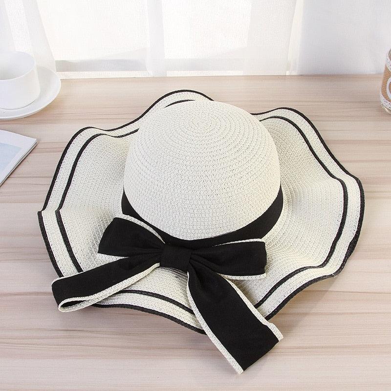 New Summer Women's Beach Hat Wide Side Female  Summer Women's Beach Hat Female Unique Luxury Bowknot Design Sun Hat Casual Hat Lady Classic Flat Straw Hat Women Fedora Hat Ideal Gift 54-58cm Stevvex