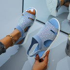 New Summer Women Sandals Shoes Blue Casual Woman Flats Buckle Strap Fashion Beach Shoe Modern Slide Square Open Toe One Band Cute Slip On Flat Dressy Casual Summer Sandals Stevvex