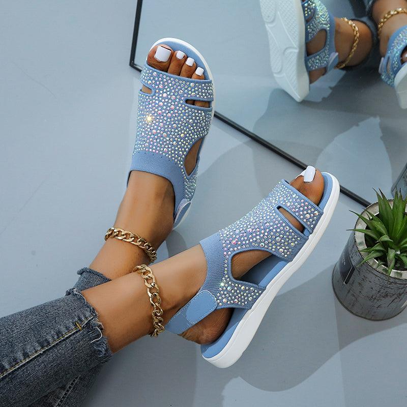 New Summer Women Sandals Shoes Blue Casual Woman Flats Buckle Strap Fashion Beach Shoe Modern Slide Square Open Toe One Band Cute Slip On Flat Dressy Casual Summer Sandals Stevvex