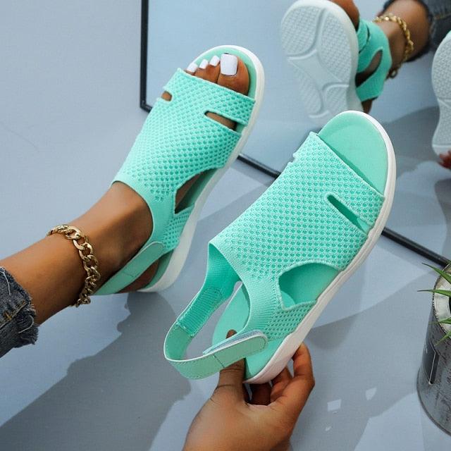New Summer Women Sandals Shoes Blue Casual Woman Flats Buckle Strap Fashion Beach Shoe Modern Slide Square Open Toe One Band Cute Slip On Flat Dressy Casual Summer Sandals Stevvex