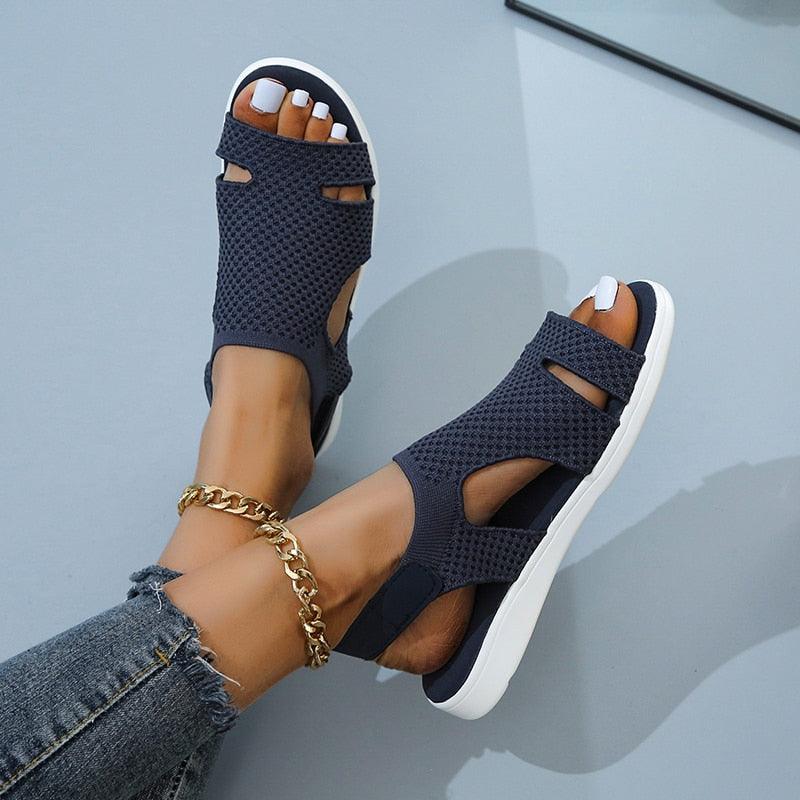 New Summer Women Sandals Shoes Blue Casual Woman Flats Buckle Strap Fashion Beach Shoe Modern Slide Square Open Toe One Band Cute Slip On Flat Dressy Casual Summer Sandals Stevvex