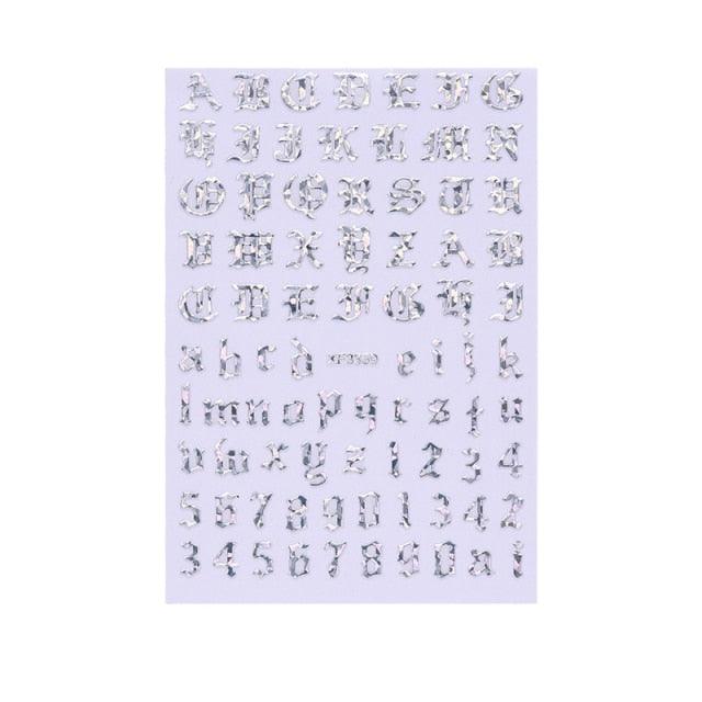 New Super Thin Self-Adhesive  Letter 3d Nail Decal Stickers Manicure Nail Art Decoration Accessories Holographic Old English Character Nail Self-Adhesive Sticker English Font Design Manicure Design Water Sliders Decorations Accessories Stevvex